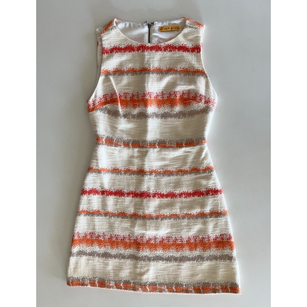 Alice + Olivia Sleeveless Striped Tweed Mini Dress Cream/Orange β Size 2